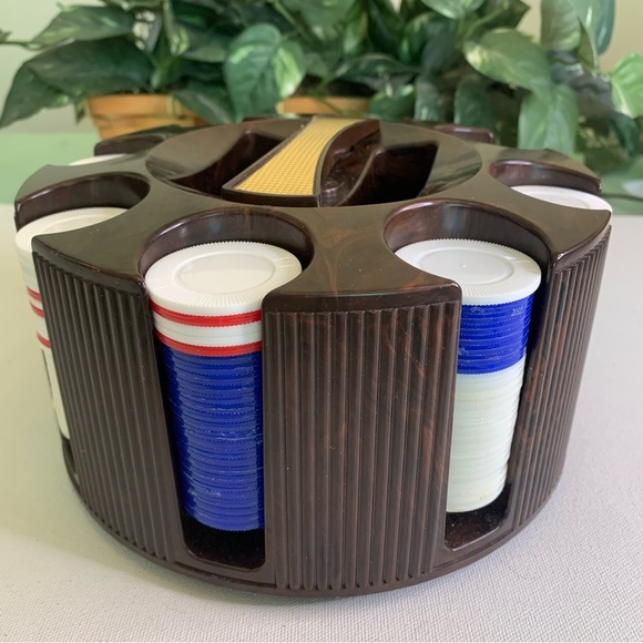 E.S LOWE Poker Chip Carousel Caddy Dispenser Made In USA Vintage 1960's W/ Chips - Picture 5 of 14